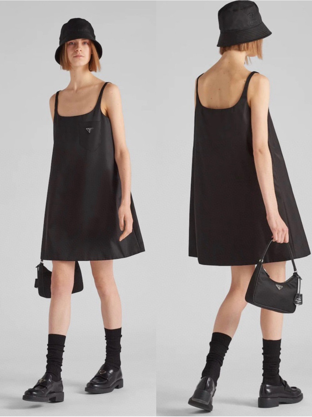 Prada Black Sleeveless Mini Dress with Logo Pocket
